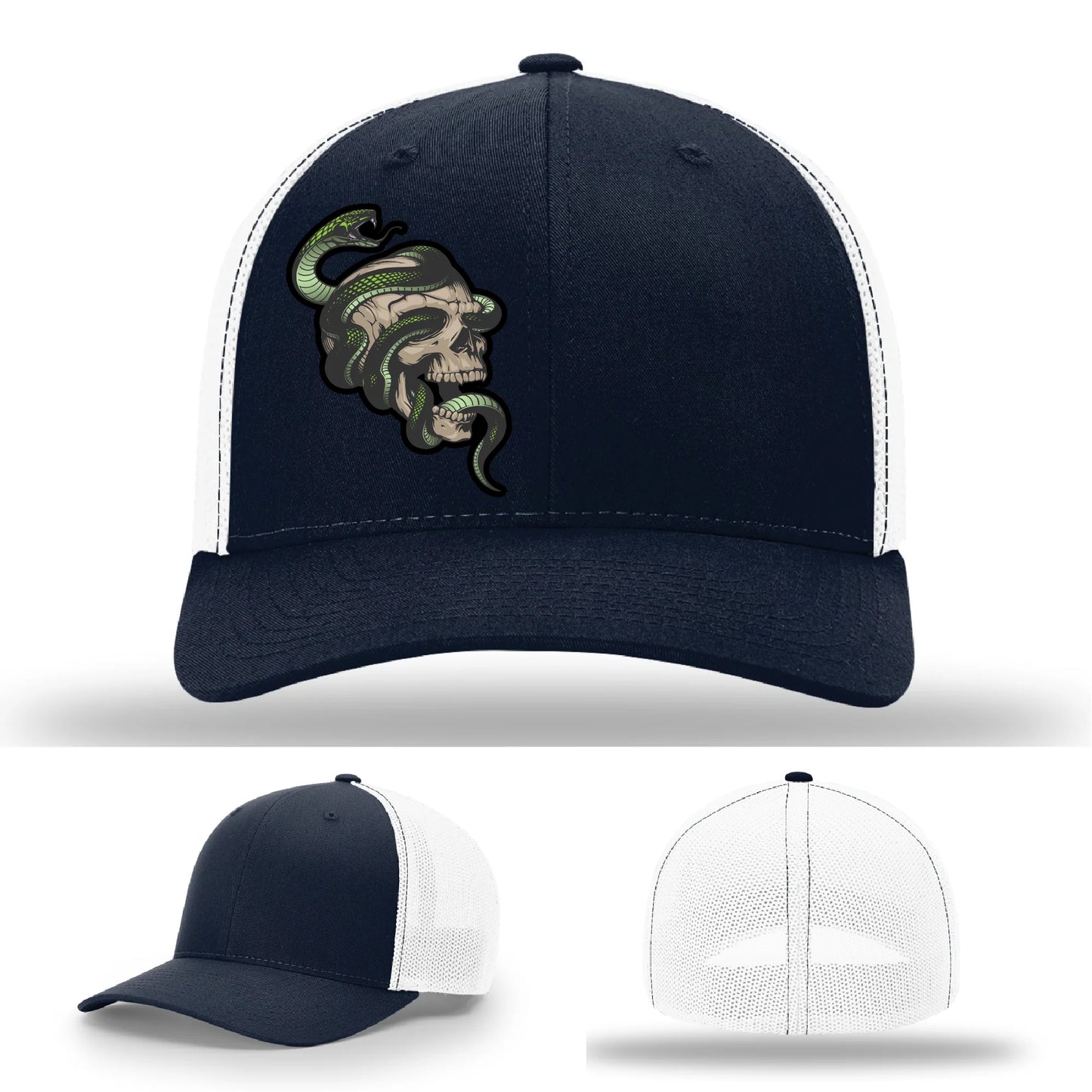 Serpent Skull Leather Patch Hat Snake and Skull Graphic