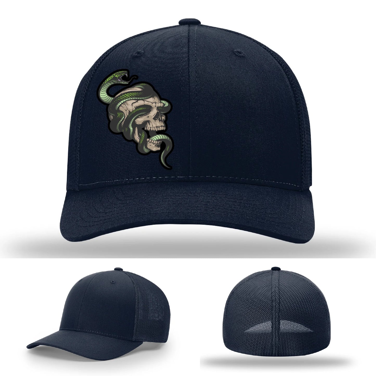 Serpent Skull Leather Patch Hat Snake and Skull Graphic