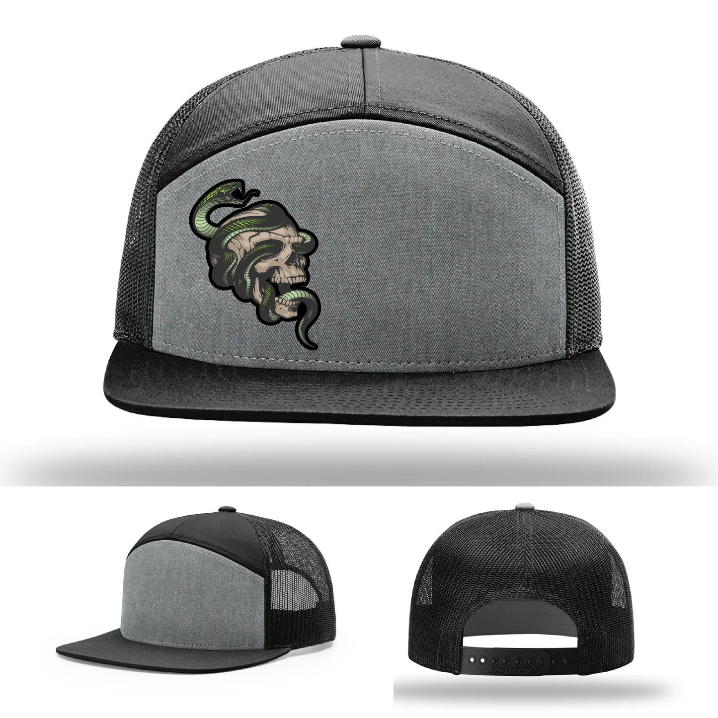 Serpent Skull Leather Patch Hat Snake and Skull Graphic