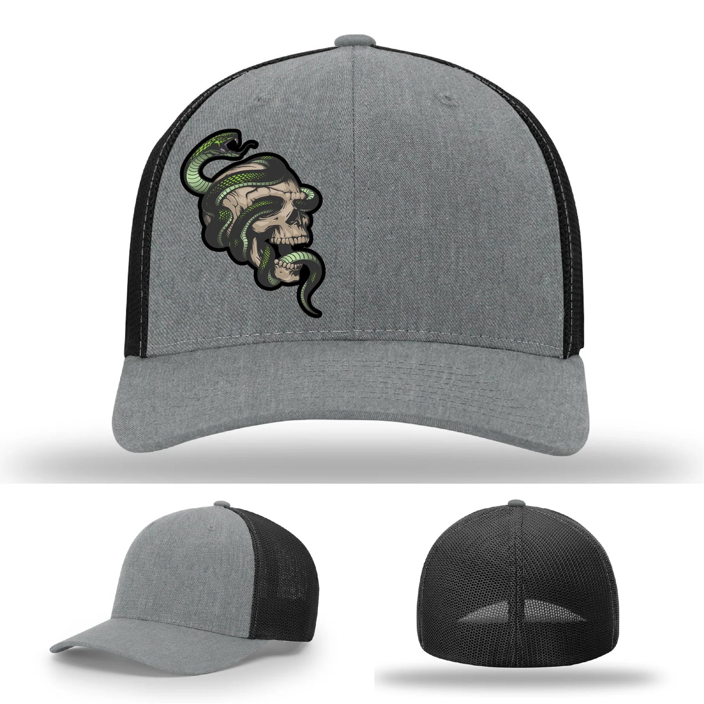 Serpent Skull Leather Patch Hat Snake and Skull Graphic