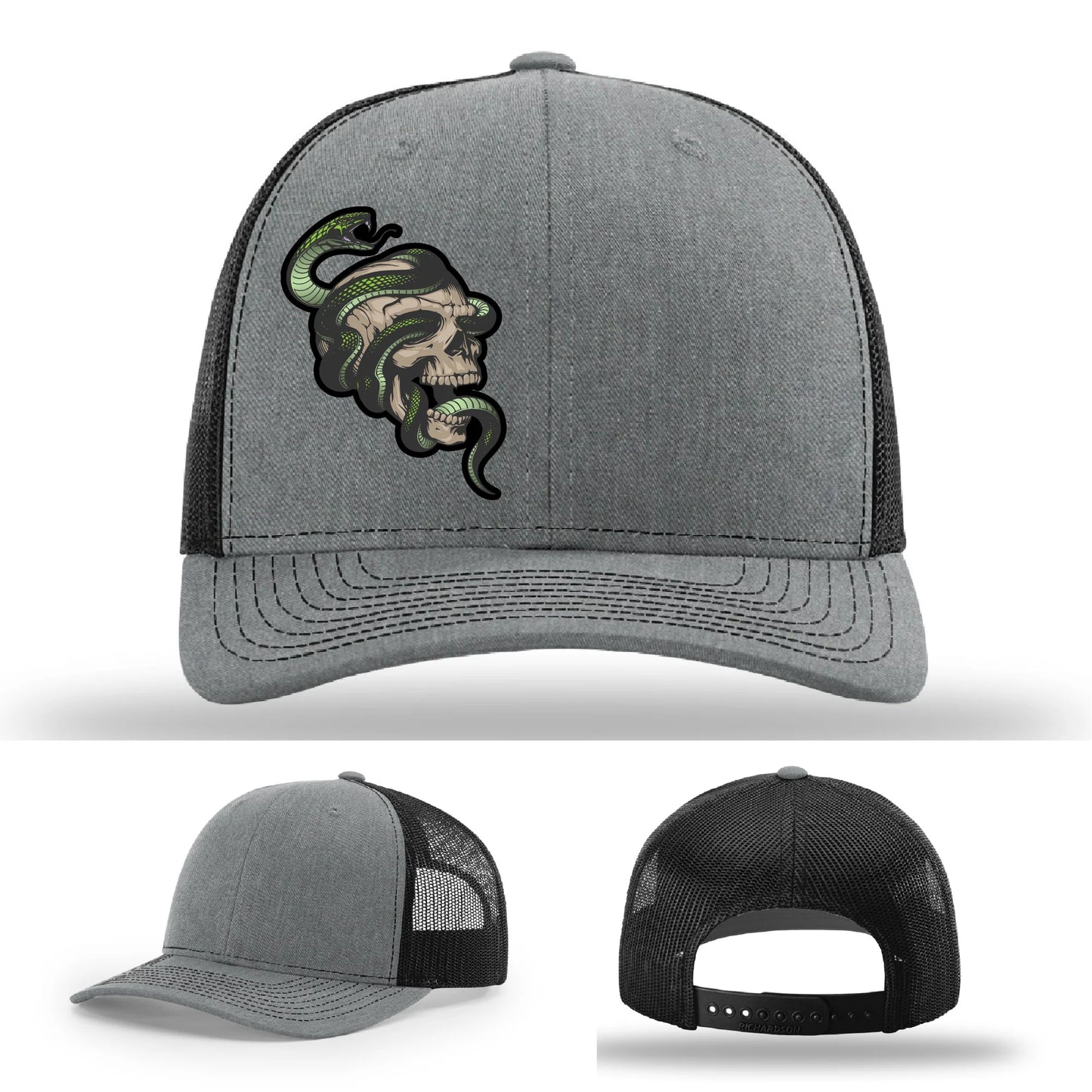 Serpent Skull Leather Patch Hat Snake and Skull Graphic
