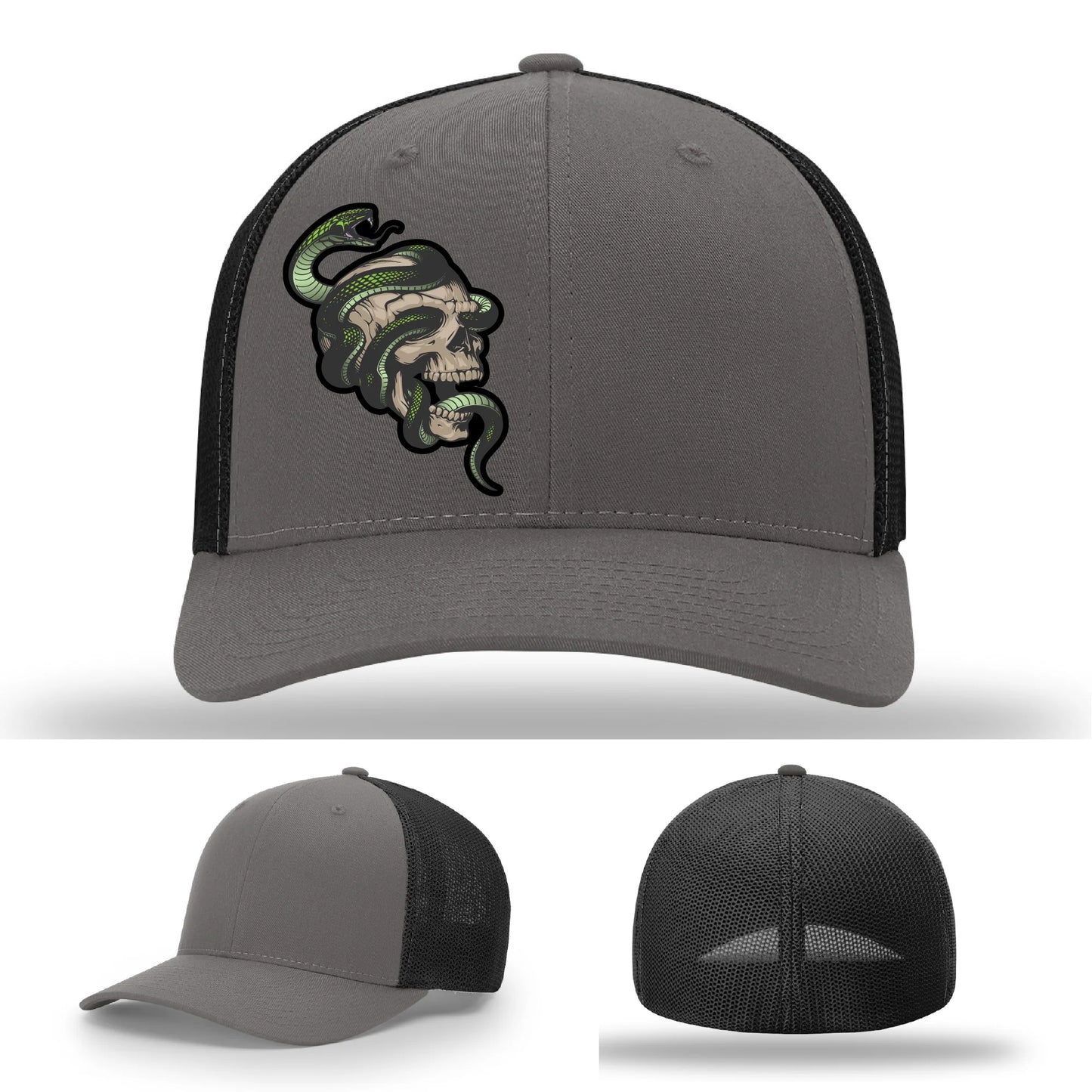 Serpent Skull Leather Patch Hat Snake and Skull Graphic