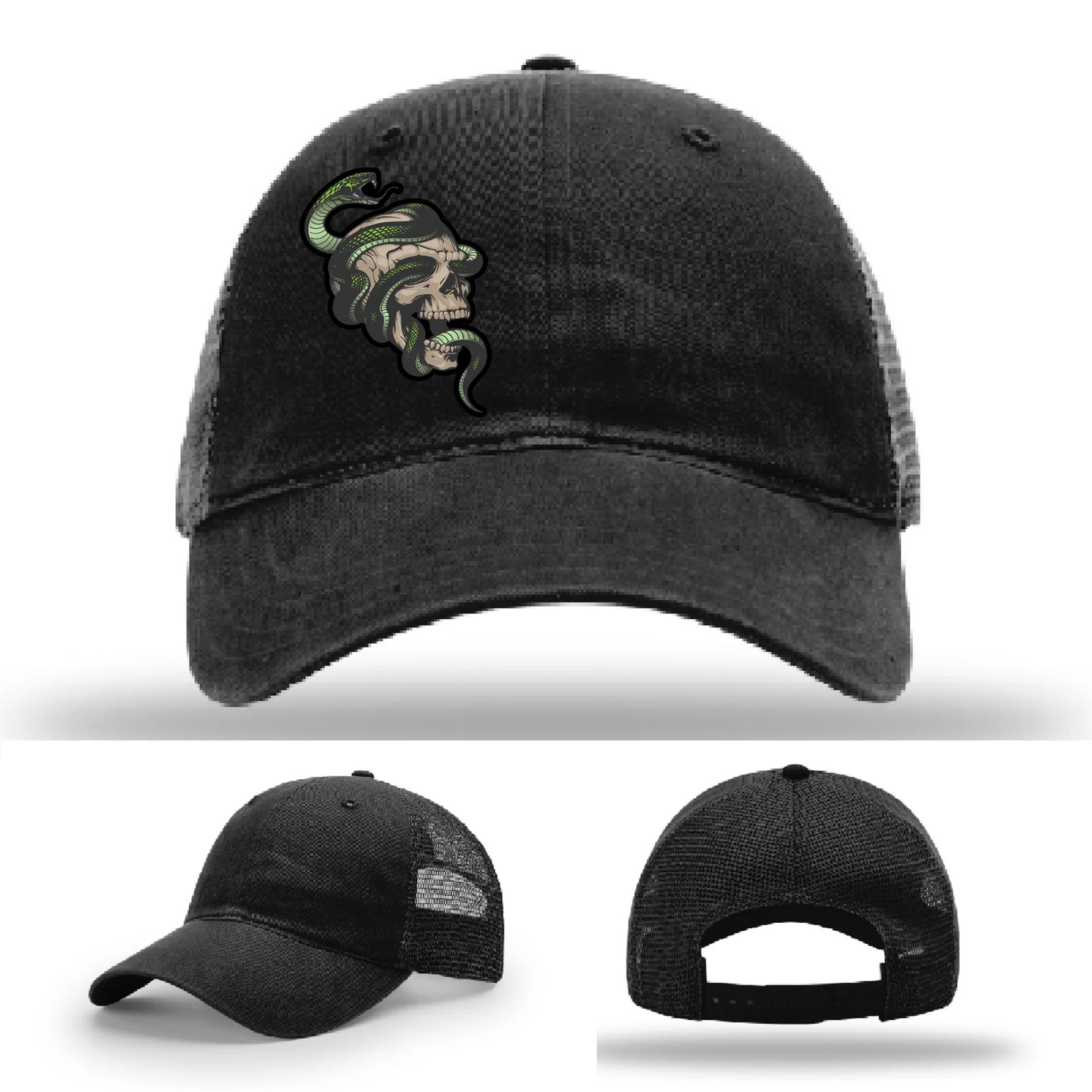 Serpent Skull Leather Patch Hat Snake and Skull Graphic