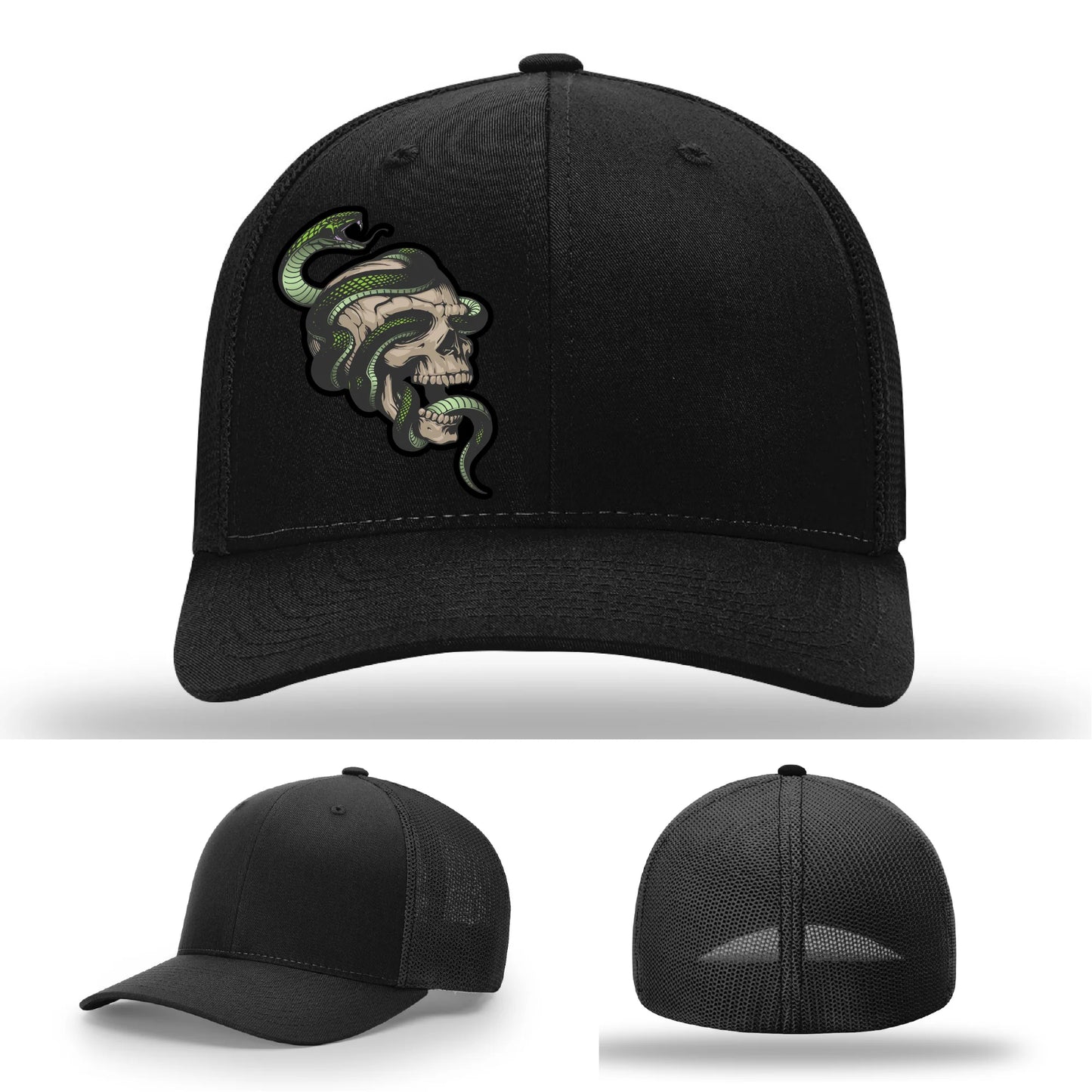 Serpent Skull Leather Patch Hat Snake and Skull Graphic