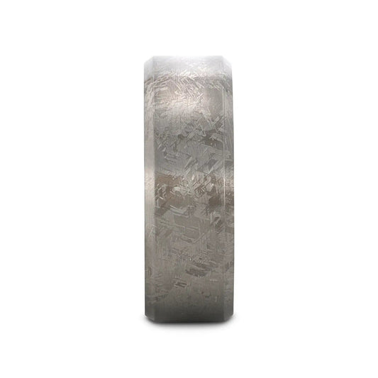 ASTRAIOS Flat Titanium Ring with Beveled Edges and Meteorite Pattern - 8mm
