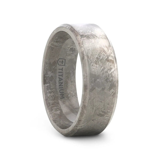 ASTRAIOS Flat Titanium Ring with Beveled Edges and Meteorite Pattern - 8mm