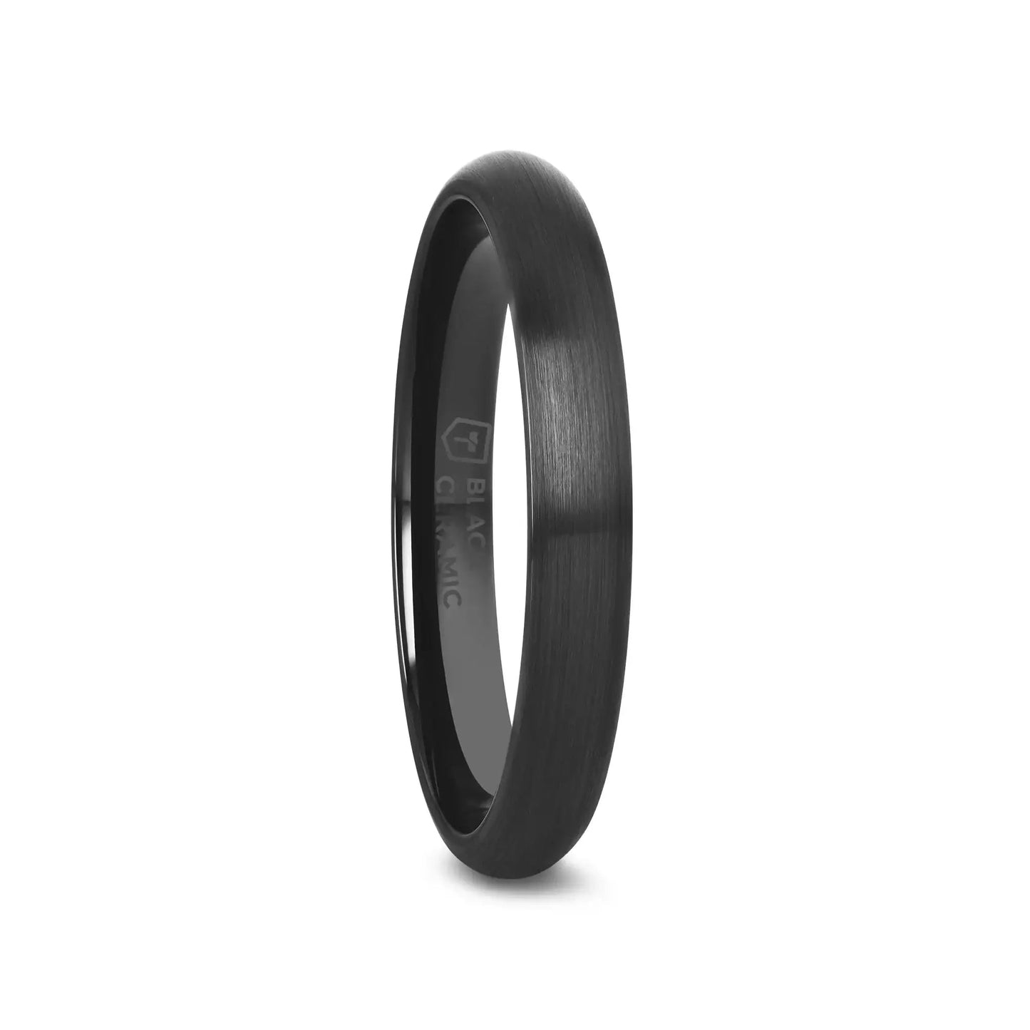 ATTOR Domed Brush Finished Black Ceramic Wedding Band - 2mm