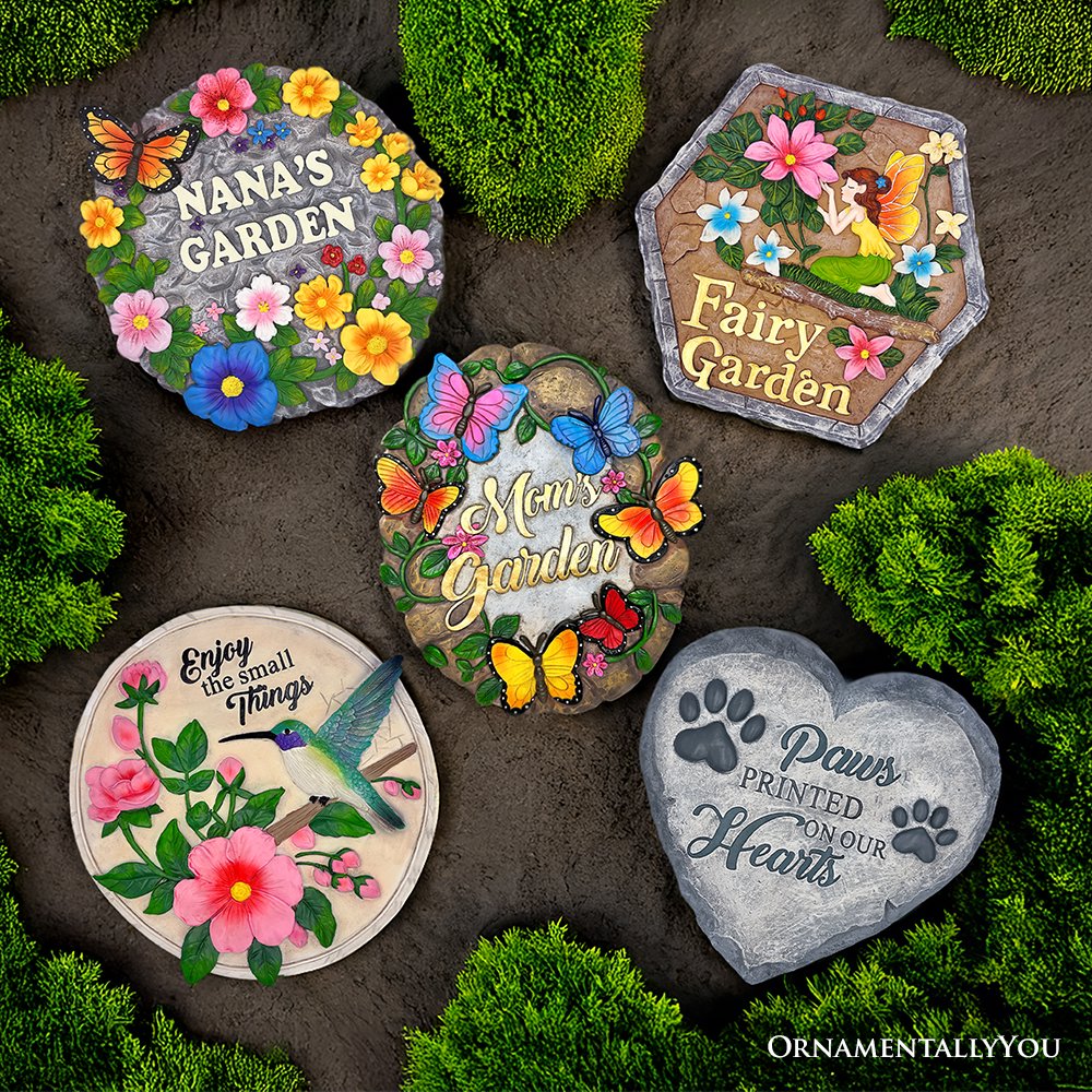 Paws Printed on our Hearts Memorial Stepping Stone for Pet, 9.5" Dog Funeral and Pet Cemetery Decor