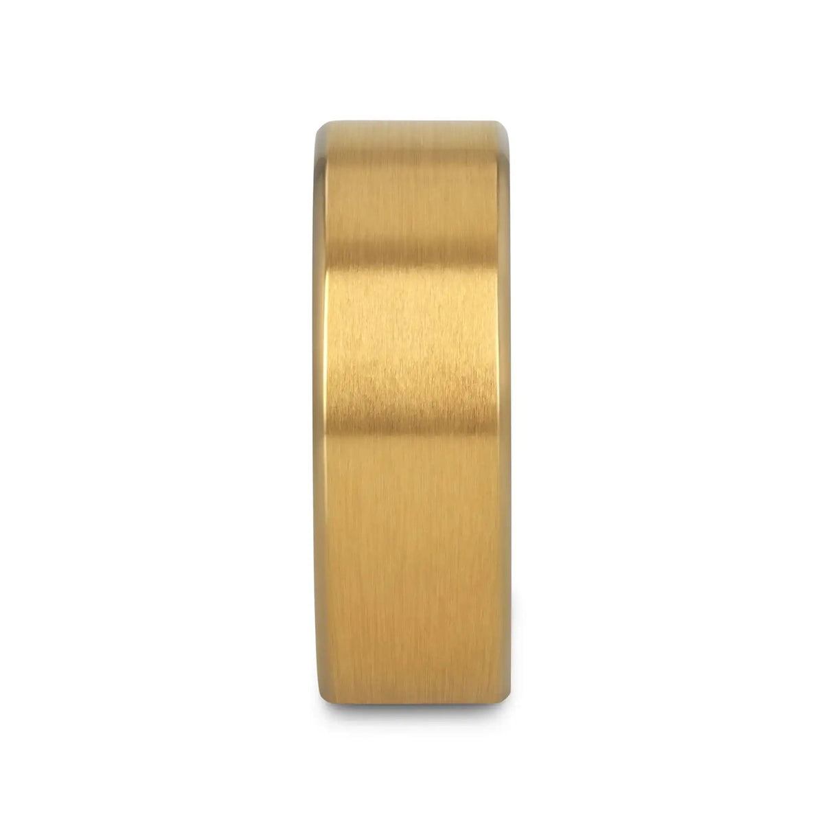 AURELIANO Yellow Gold Plating Titanium Men's Wedding Band With Flat Brushed Finish Center And Rounded Polished Edges - 8mm