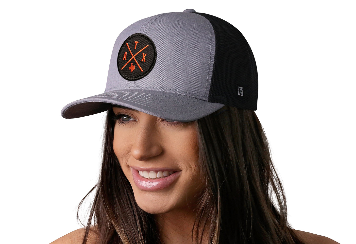 Austin Trucker Hat  |  Orange ATX X  |  Gray-Black Snapback