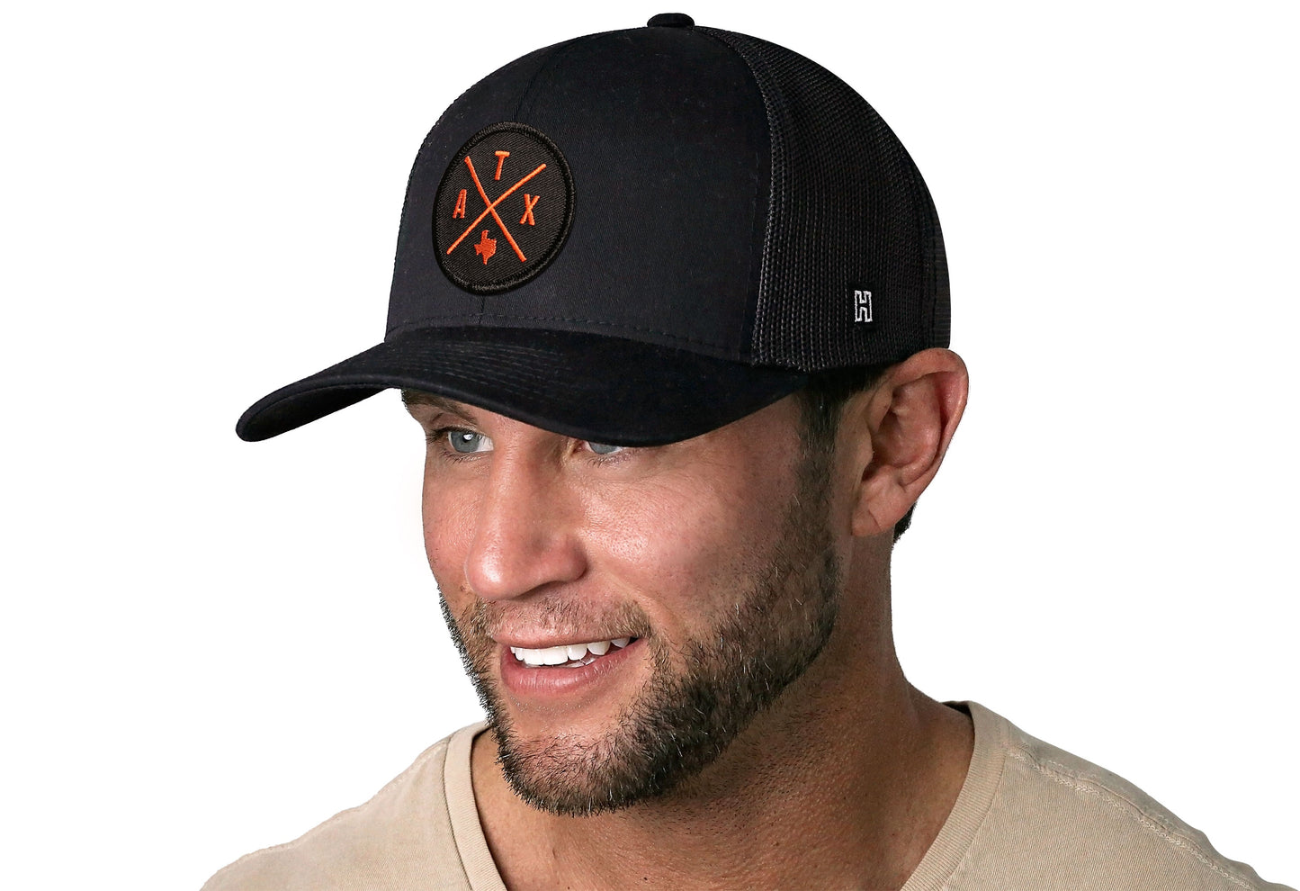 Austin Trucker Hat  |  Orange ATX X  |  Black Snapback