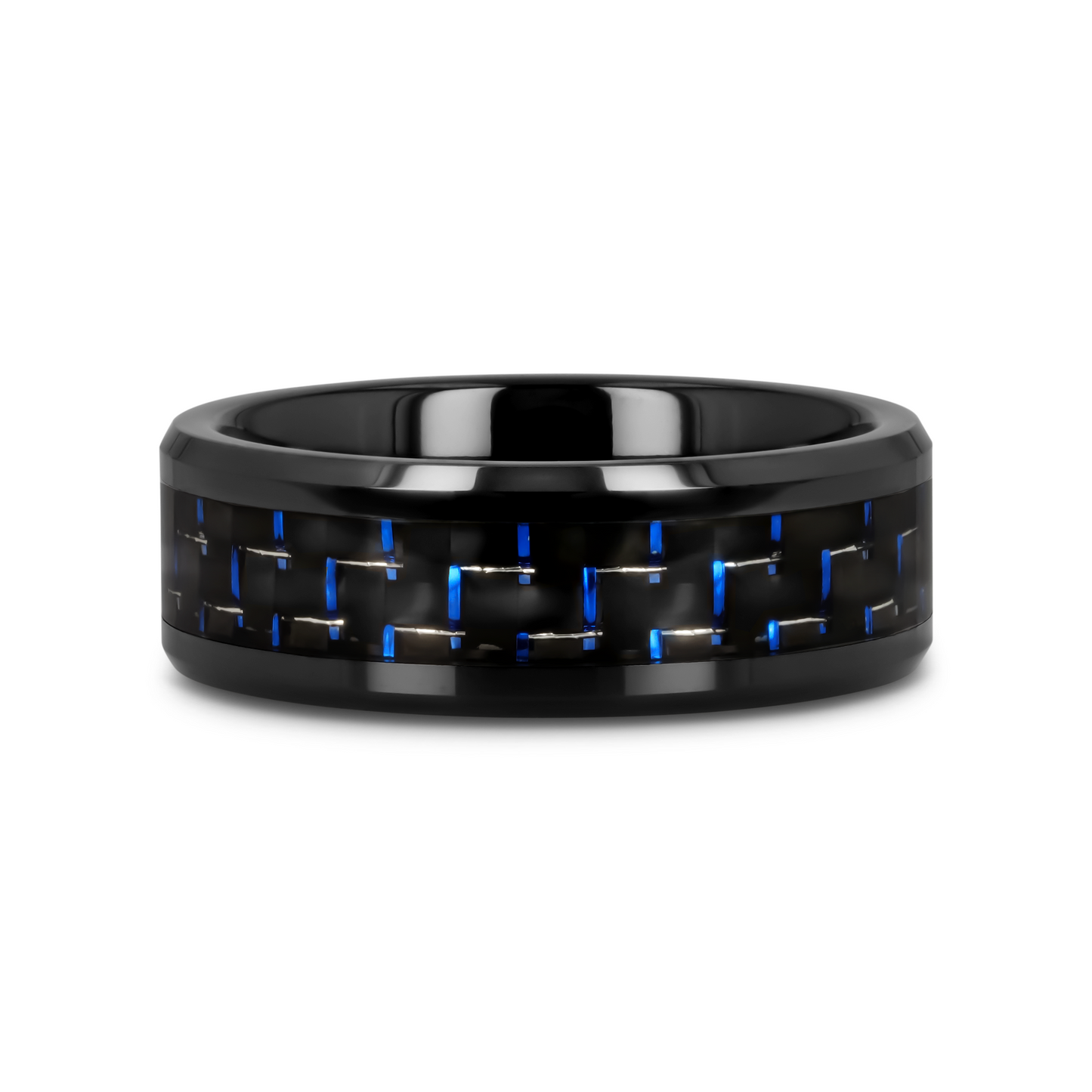 AVITUS Black Beveled Ceramic Ring with Blue & Black Carbon Fiber Inlay - 4mm - 10mm