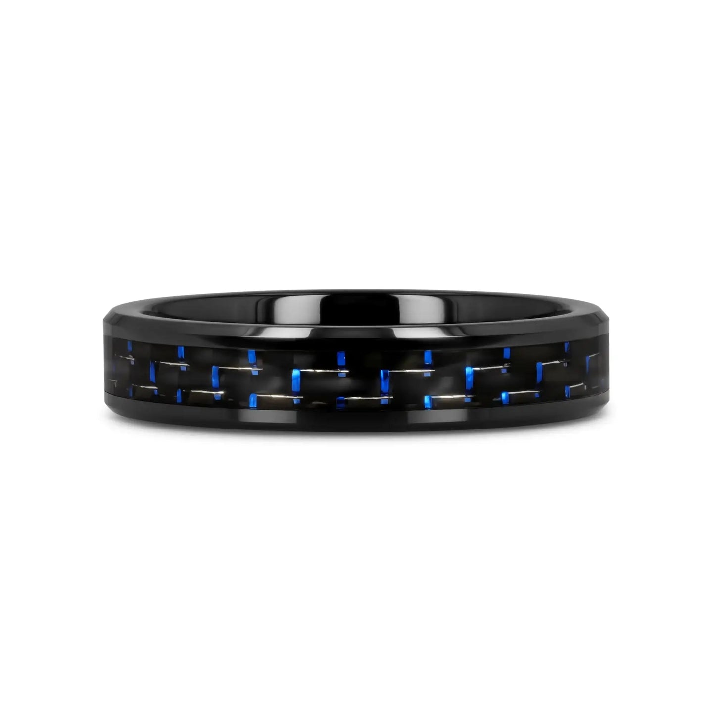 AVITUS Black Beveled Ceramic Ring with Blue & Black Carbon Fiber Inlay - 4mm - 10mm