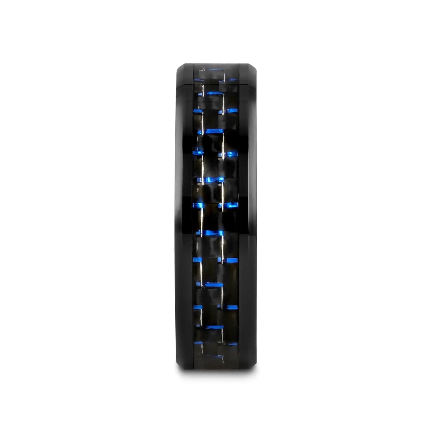 AVITUS Black Beveled Ceramic Ring with Blue & Black Carbon Fiber Inlay - 4mm - 10mm