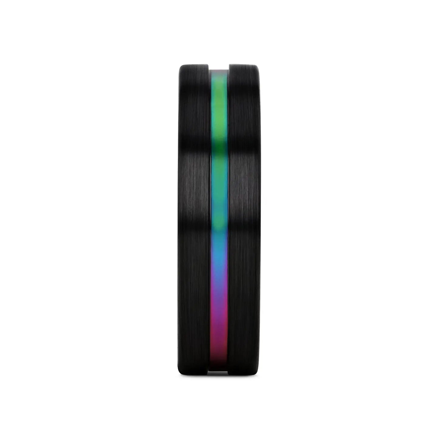 AZURE Flat Black Ceramic Ring Brushed with Rainbow Groove - 4mm - 8mm