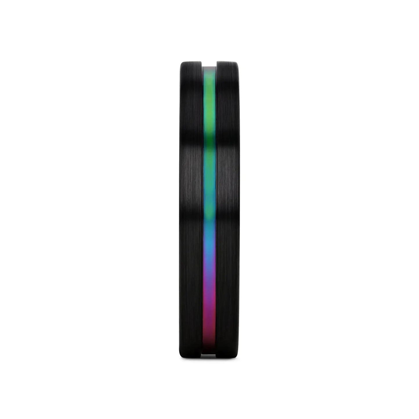 AZURE Flat Black Ceramic Ring Brushed with Rainbow Groove - 4mm - 8mm