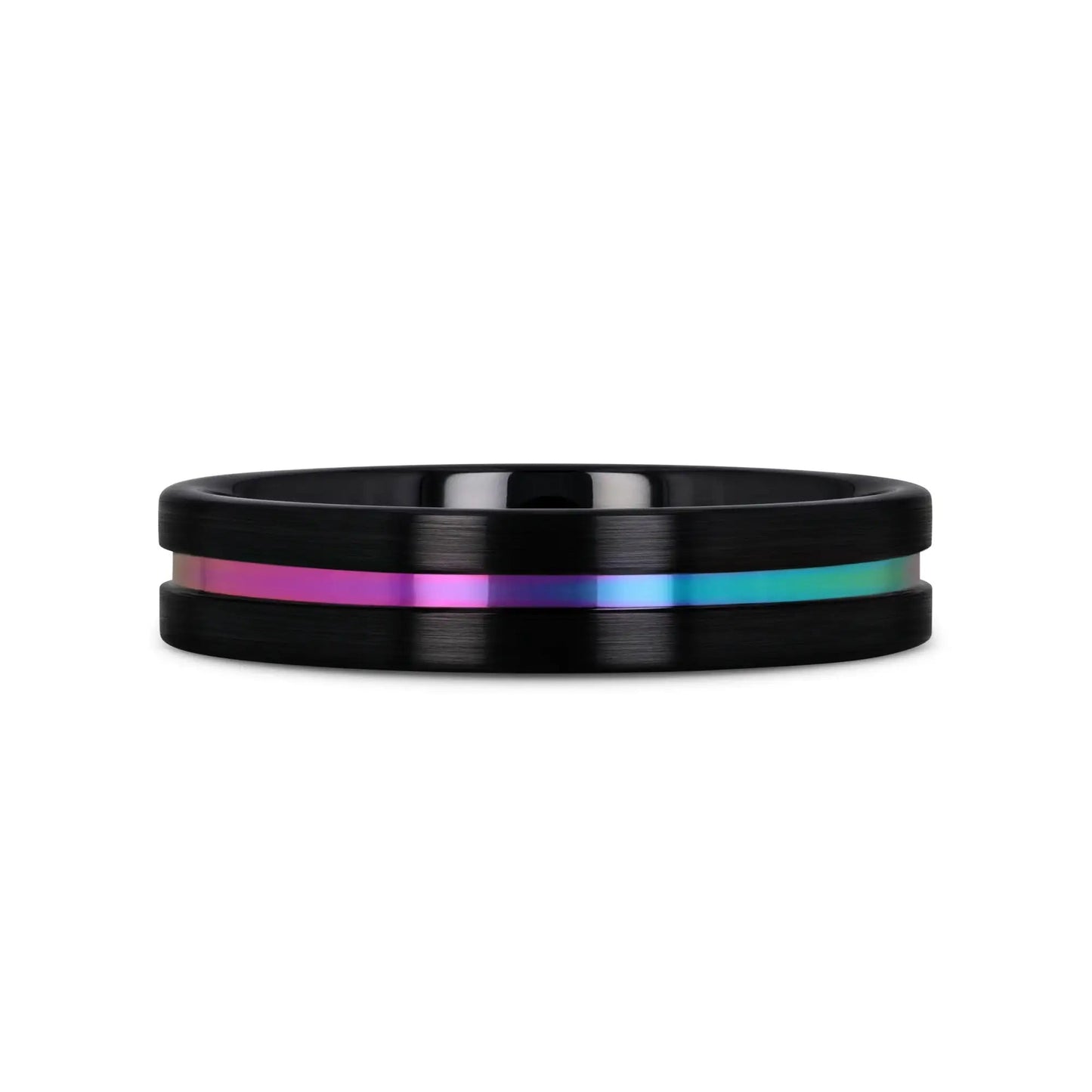 AZURE Flat Black Ceramic Ring Brushed with Rainbow Groove - 4mm - 8mm