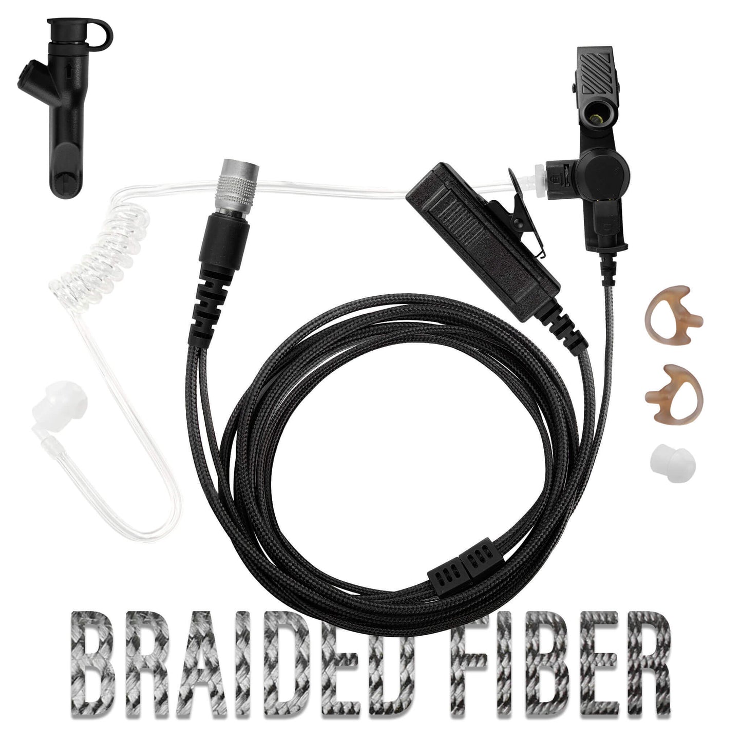 Tactical Braided Fiber Mic & Tube Earpiece Kit w/ Quick Disconnect (Hirose) Connector - Harris/Tait TP3000/7110/7100/8000/9000 Series