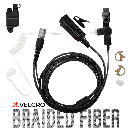 Velcro Tactical Mic & Earpiece Braided Fiber Kit w/ Quick Disconnect (Hirose) - Harris: All P5300 P5400 P5500 P7300 Series, XG-15/25/75, XL-45, XL-95 & More