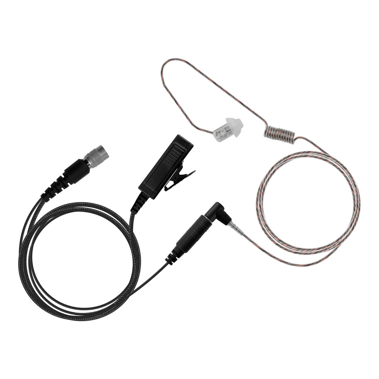 Braided Fiber Tactical Mic & Invisible Series Tubeless Earpiece Complete Kit w/ Quick Disconnect (Hirose) - Harris/Tait TP3000/7110/7100/8000/9000 Series