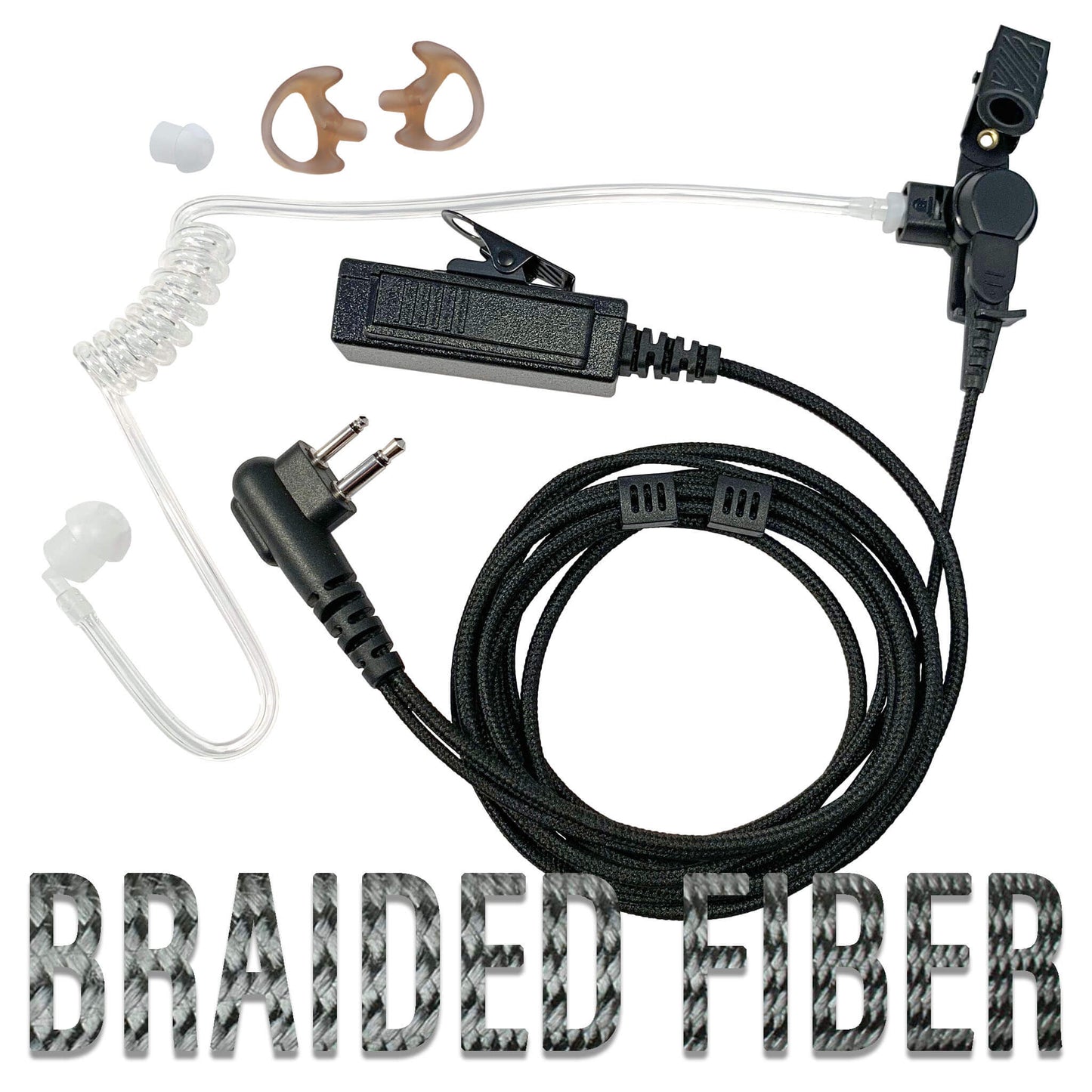 Tactical Braided Fiber Mic & Tube Earpiece Kit- Yaesu 2 Pin: FT-65, FT25, FT-4XR, FT-4VR