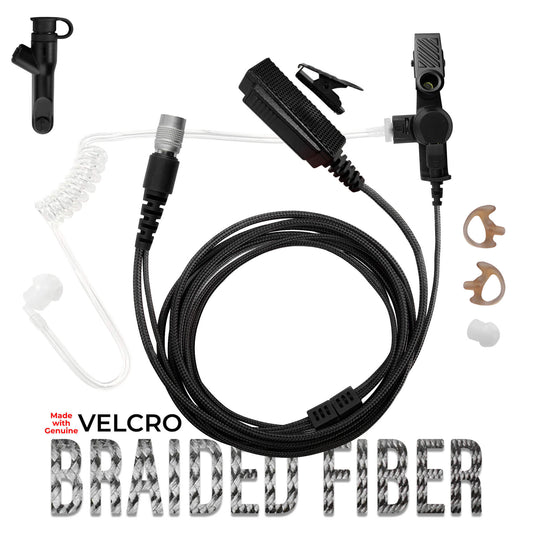 Velcro Tactical Mic & Earpiece Braided Fiber Kit w/ Quick Disconnect (Hirose) - Harris/Tait TP3000/7110/7100/8000/9000 Series
