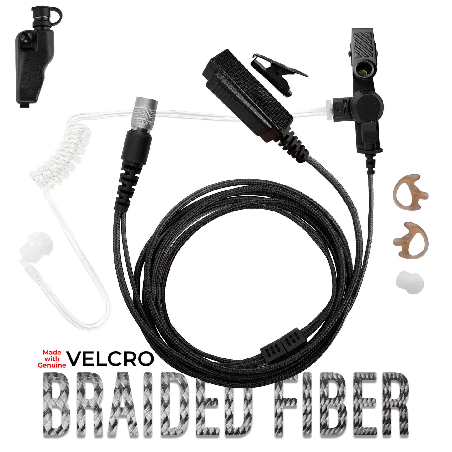 Velcro Tactical Mic & Earpiece Braided Fiber Kit w/ Quick Disconnect (Hirose) - Kenwood Multi-Pin TK & NX Series