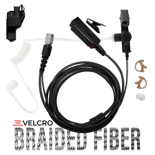 Velcro Tactical Mic & Earpiece Braided Fiber Kit - Quick Disconnect (Hirose) Motorola XTS Series, HT/JT1000, MT/MTS2000, MTX838/900/8000/9000, PR1500 & More