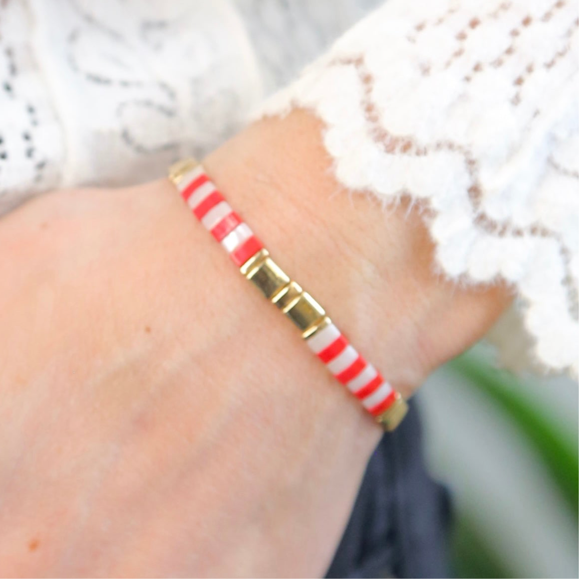 CANDY CANE - Tila Bead Bracelet | ONE SIZE - Large