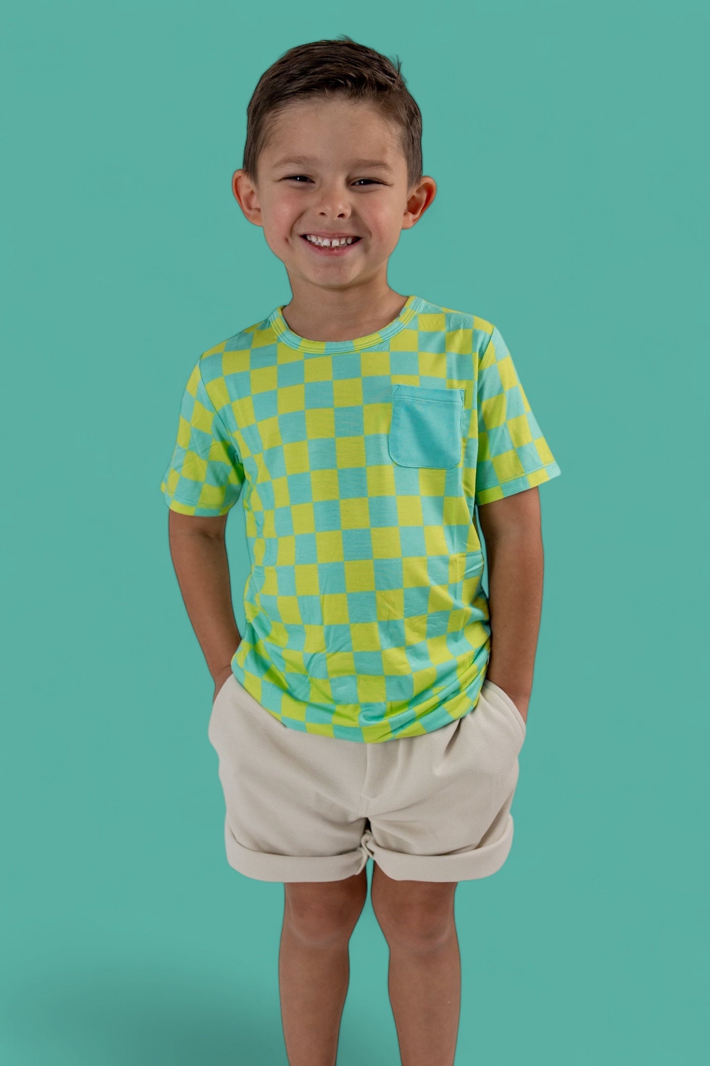 BE BOLD CHECKERS DREAM POCKET TEE