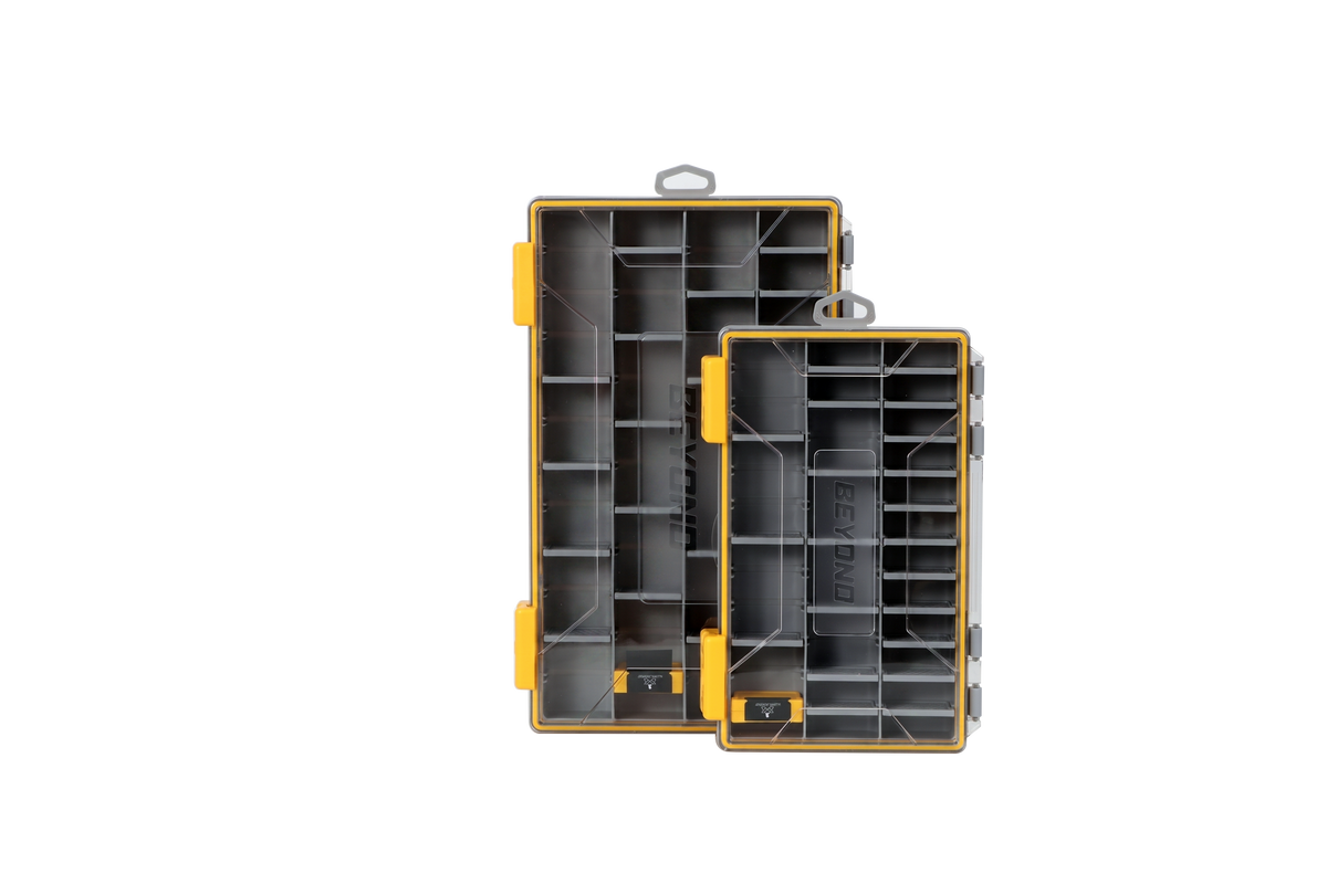 Beyond Fishing DryLock Waterproof Tackle Box, Watertight 3600 & 3700 Tackle Trays with Dual-Latch Seal, Adjustable Removable Dividers & Anti-Rust Desiccant, Lure & Terminal Tackle Organizer