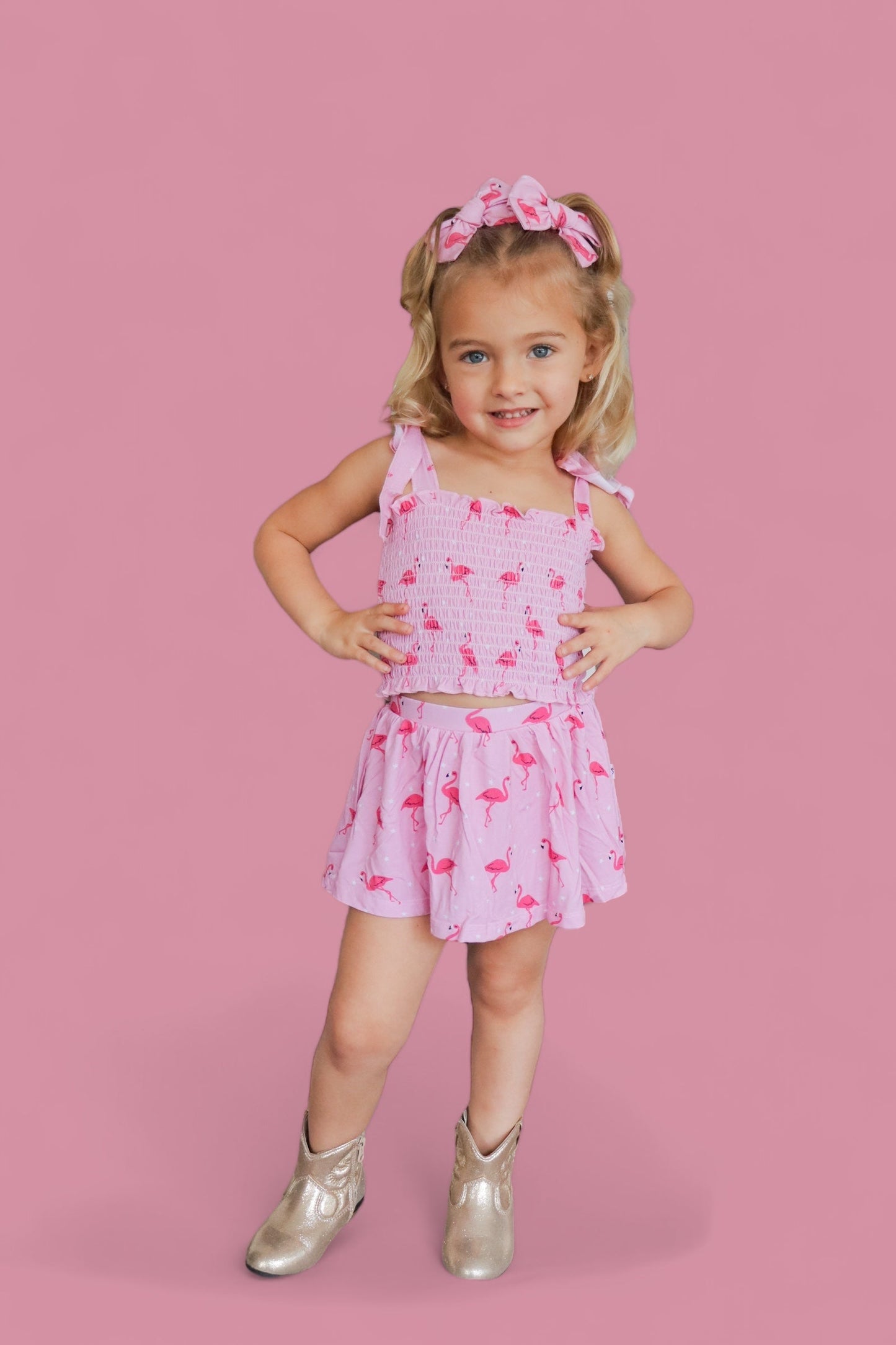 FLOCKING FLAMINGOS DREAM SMOCKED SKORT SET