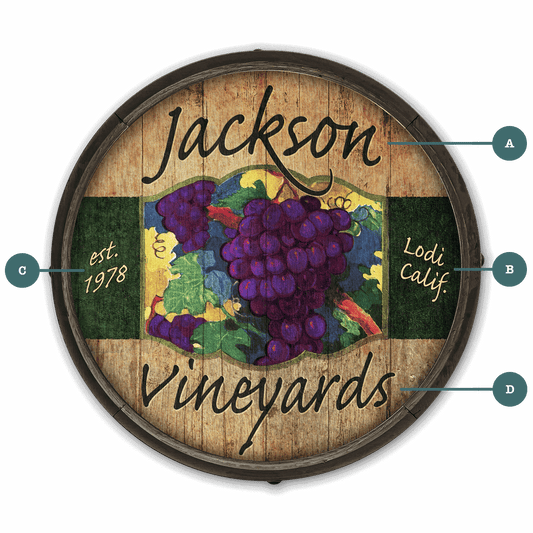 Jackson Vineyards: Red Grapes - Barrel End Wall Art