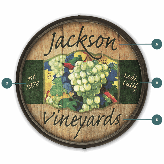 Jackson Vineyards: White Grapes - Barrel End Wall Art