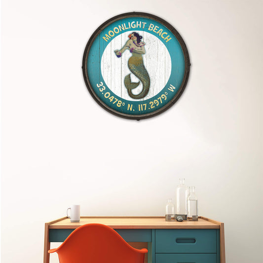 Mermaid Mystique at Moonlight (Coordinates) - Barrel End Wall Art