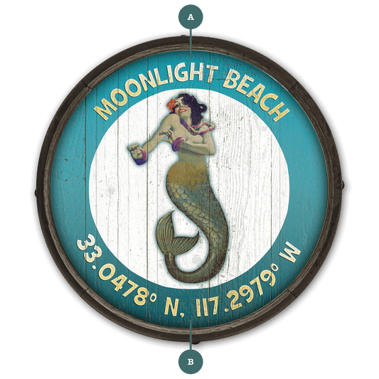 Mermaid Mystique at Moonlight (Coordinates) - Barrel End Wall Art