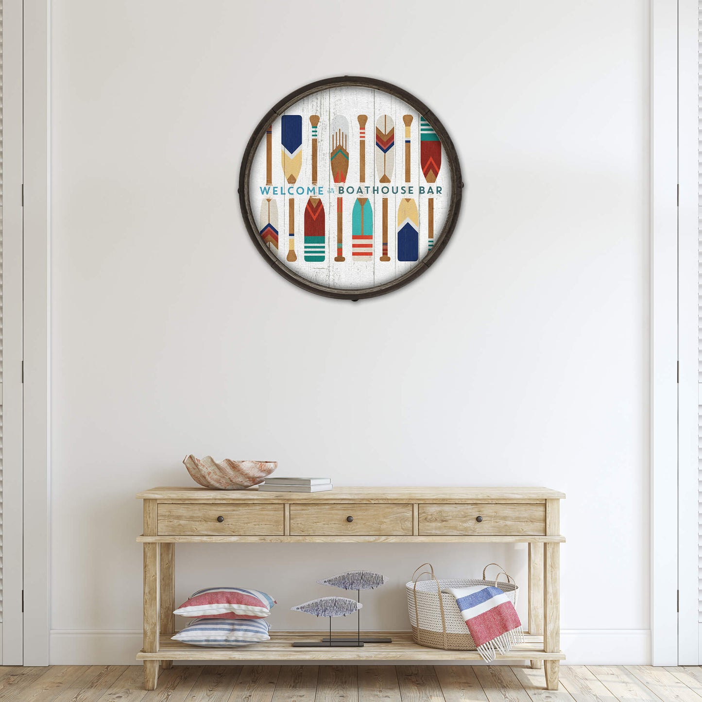 Oar Pattern Welcome Sign - Barrel End Wall Art