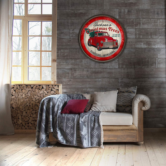 Christmas Tree Truck: Personalized - Barrel End Wall Art