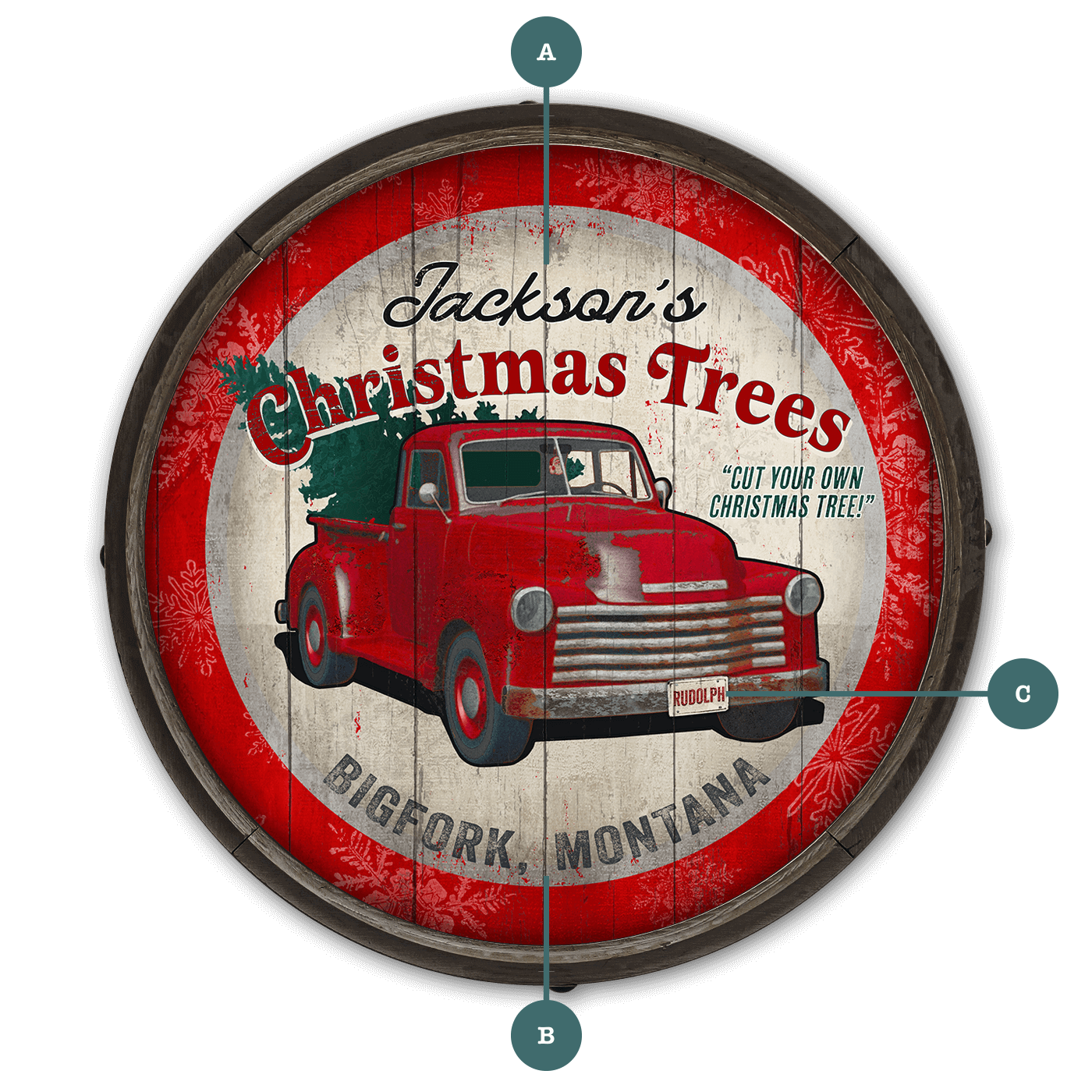 Christmas Tree Truck: Personalized - Barrel End Wall Art