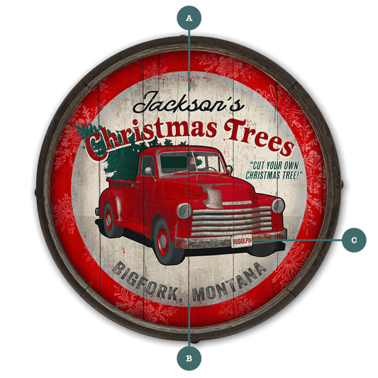 Christmas Tree Truck: Personalized - Barrel End Wall Art