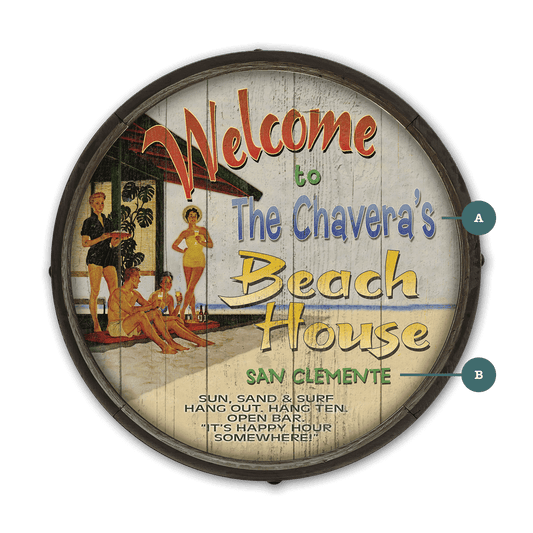 Beach House Welcome: Personalized - Barrel End Wall Art
