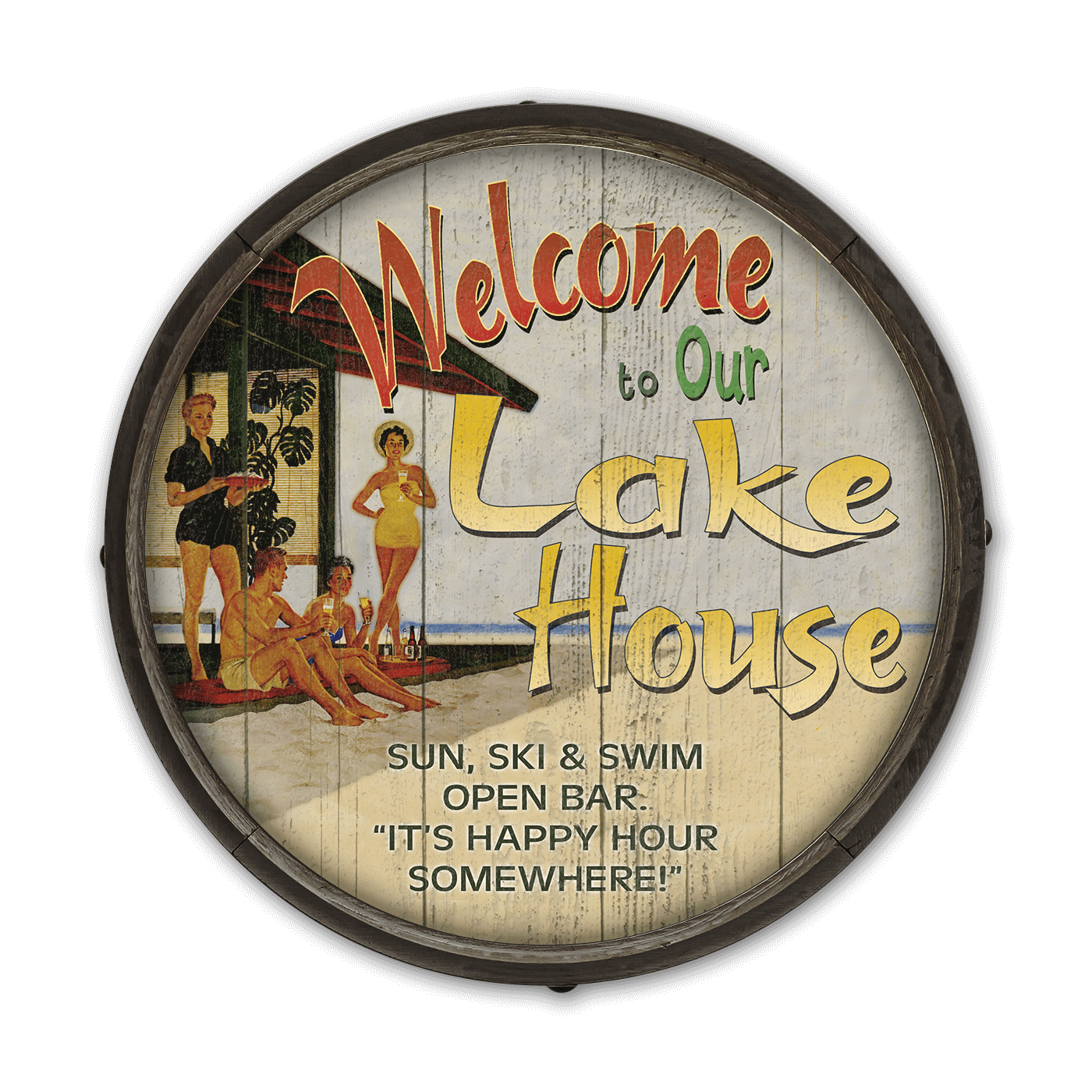 Lake House Welcome: Generic - Barrel End Wall Art