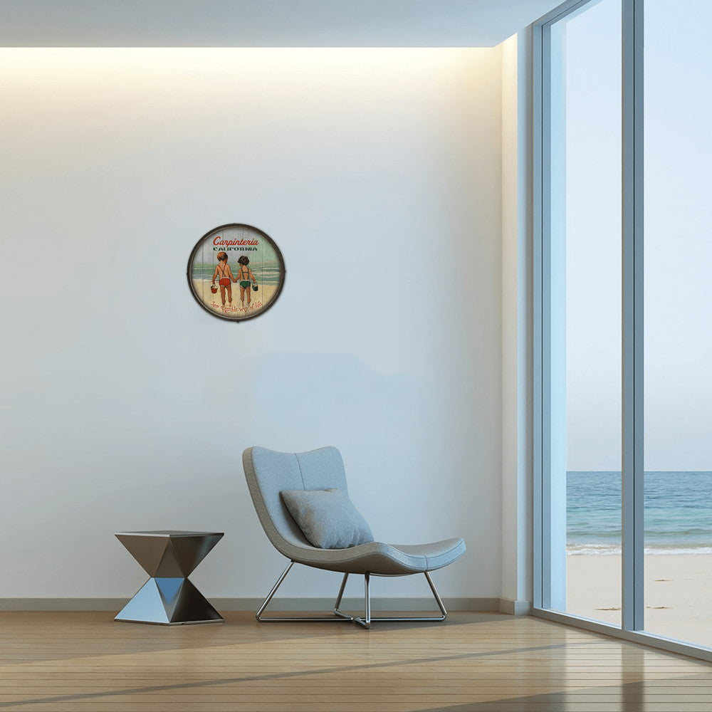 Hand in Hand: Children's Beach Time - Barrel End Wall Art