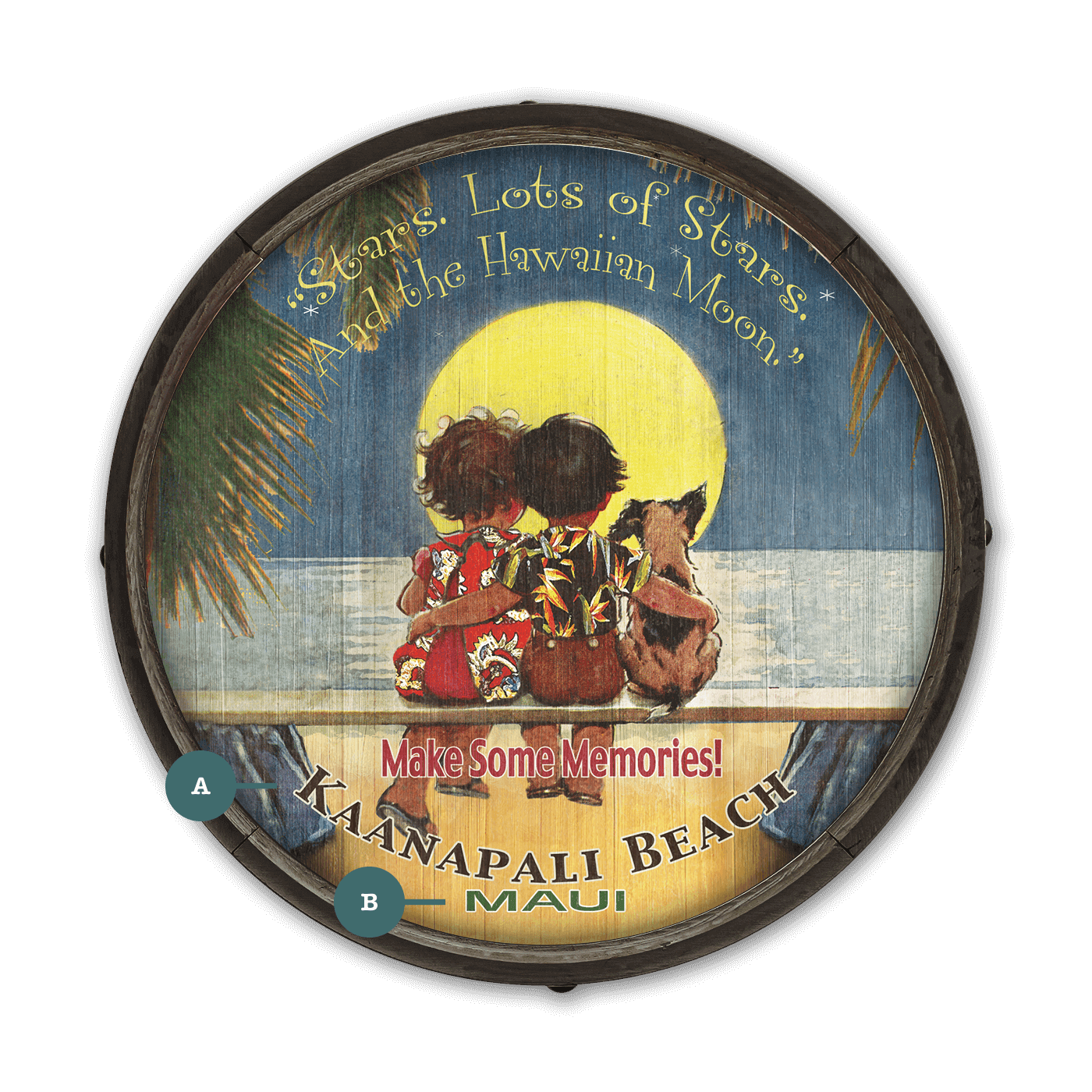 Stars and Hawaiian Moon - Barrel End Wall Art