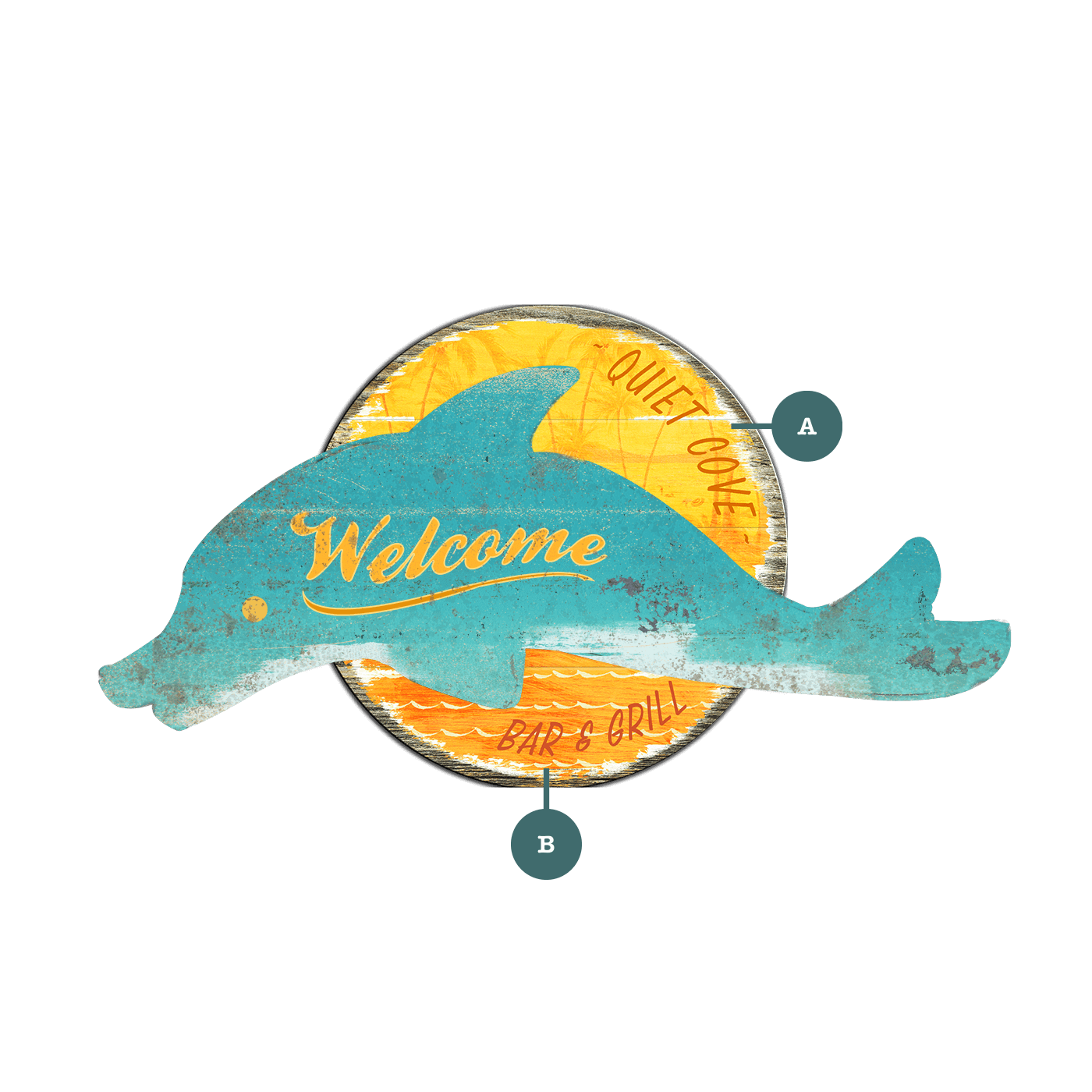 Coastal Wood Dolphin Welcome Sign