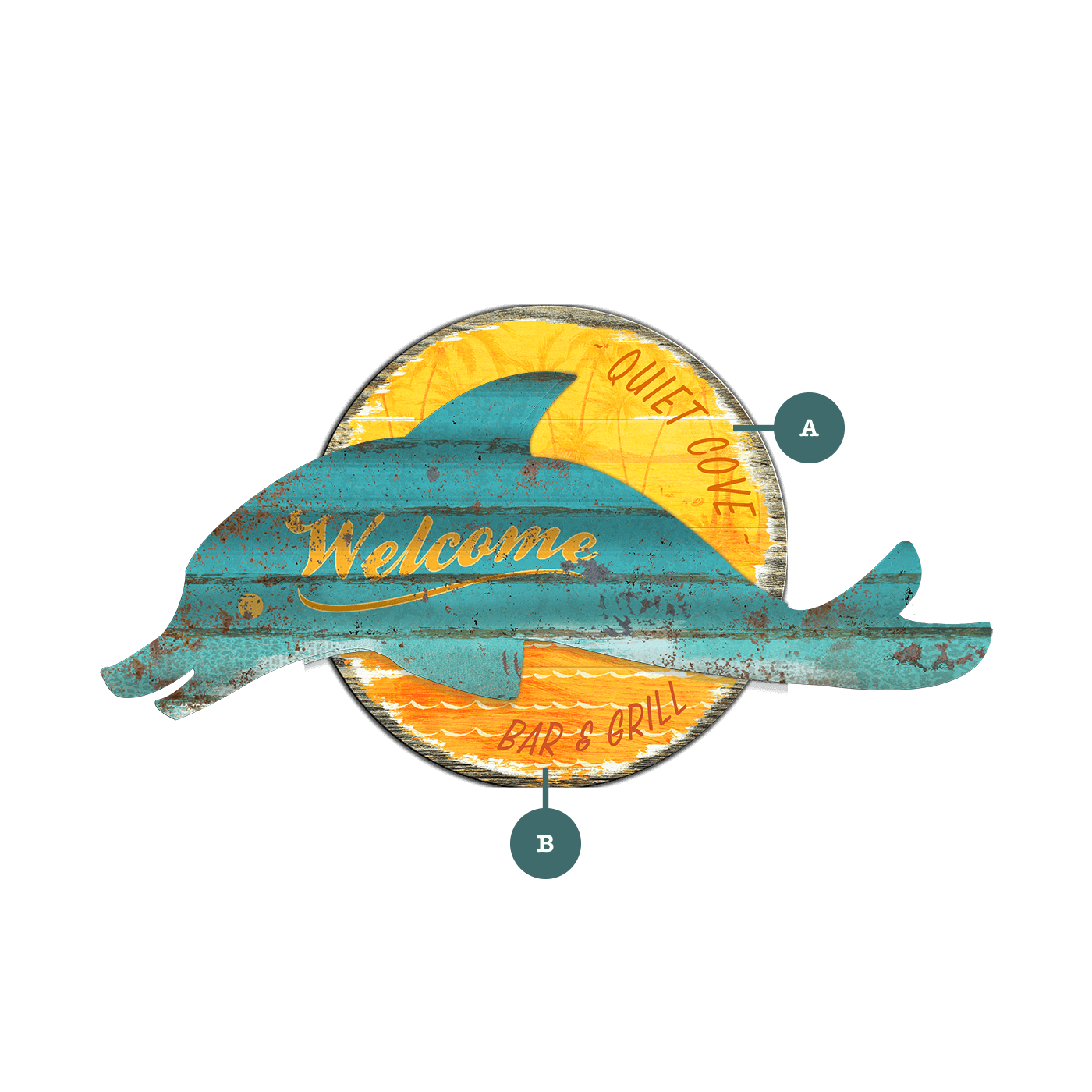 Coastal Metal Dolphin Welcome Sign