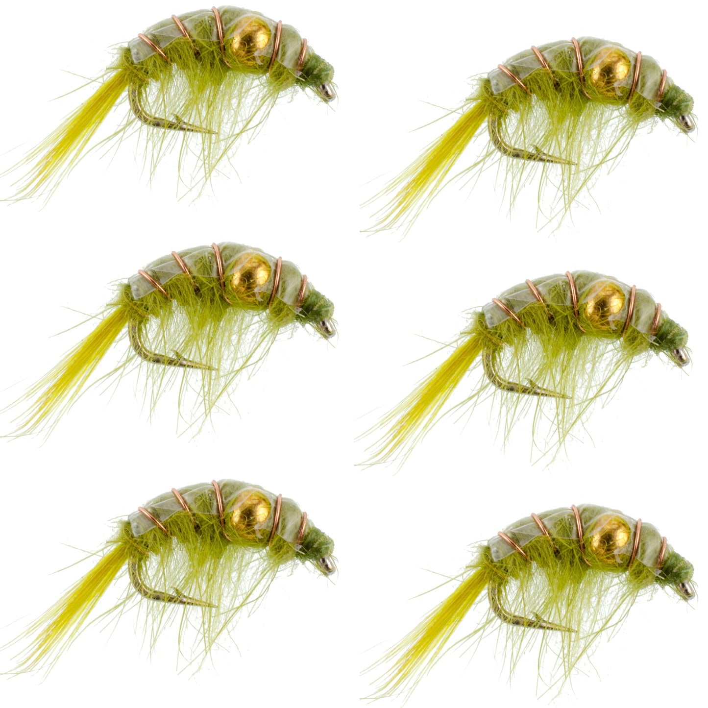 Olive Beaded Shrimp Scud Pattern - 6 Flies - Size 16 - Tailwater Lake Fly Fishing Nymph