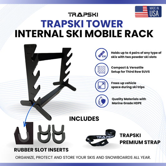 The TRAPSKI Tower with Security Strap | Internal Ski Mobile Rack | SUVs, Vans, Crossovers, Hatchbacks | Third Row SUVS