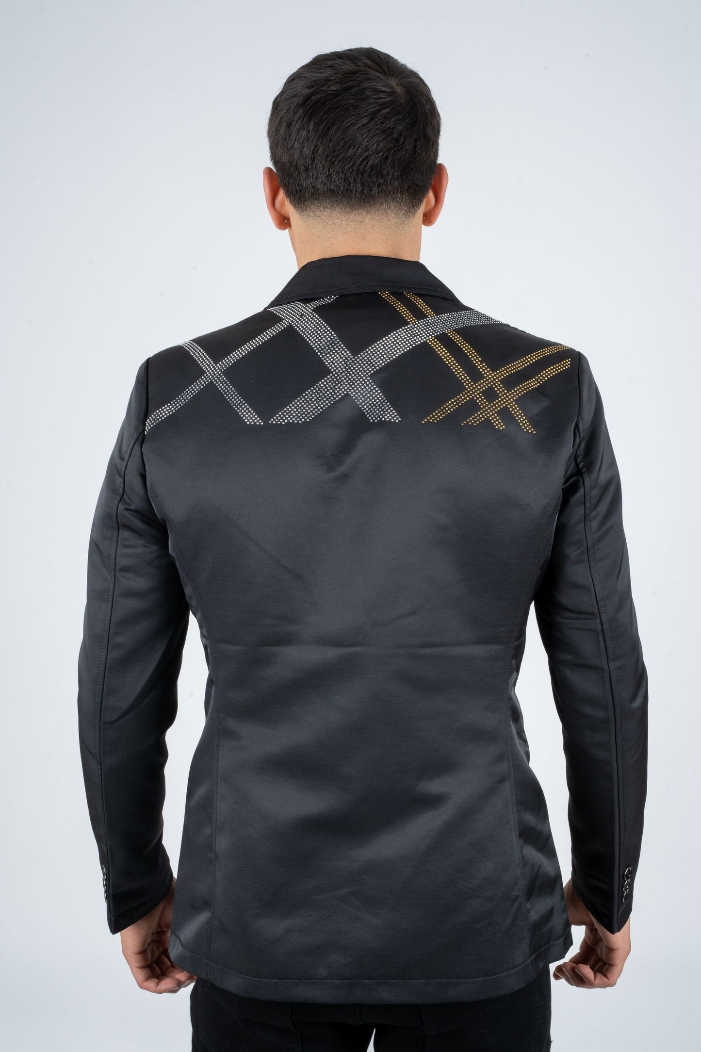 Men's Double Button Rhinestone Black Blazer