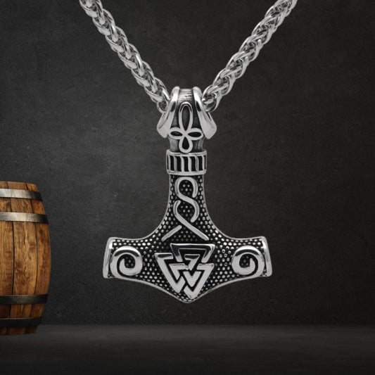 Thor's Hammer & Valknut Decorated Necklace